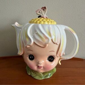 Vintage Lefton Thumbelina Honey Bun Pixie Teapot #1695 JAPAN Original Sticker